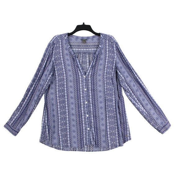 Eddie Bauer Womens Size - XL Long Sleeve Button-Up Aztec Print Blouse Blue - Picture 1 of 8